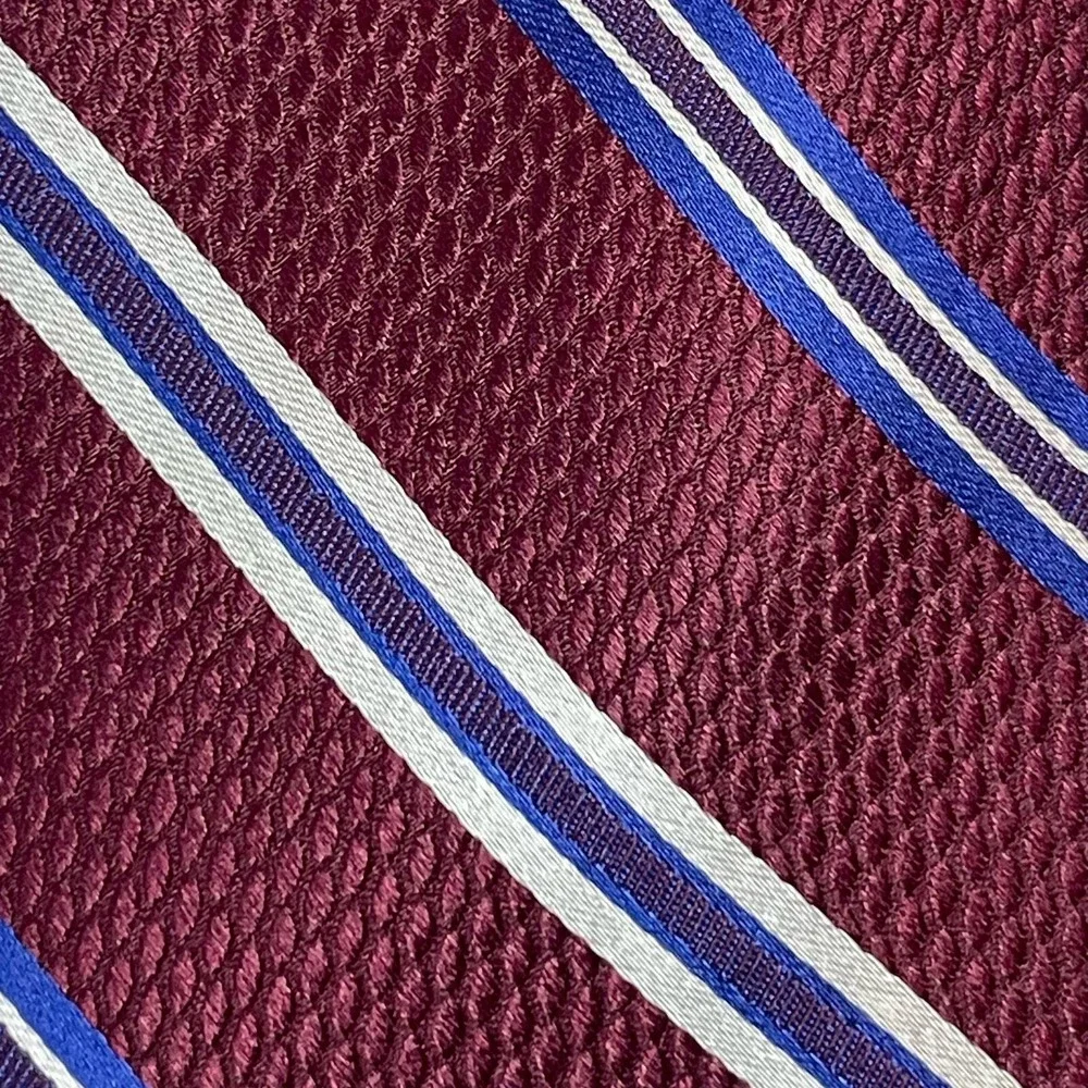 Alan Flusser Men's Necktie Maroon Blue‎ White Striped